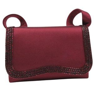 CHANEL COCO Mark Party bag Shoulder Bag Bordeaux Satin/Rhinestone Women